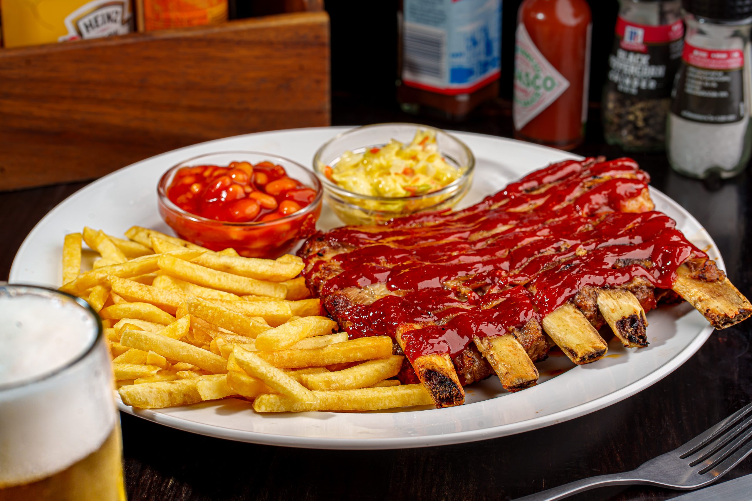 Barbecue ribs photographed for a restaurant menu